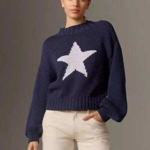 Anthropologie Maeve The Pippa Mock-Neck Sweater Navy Blue